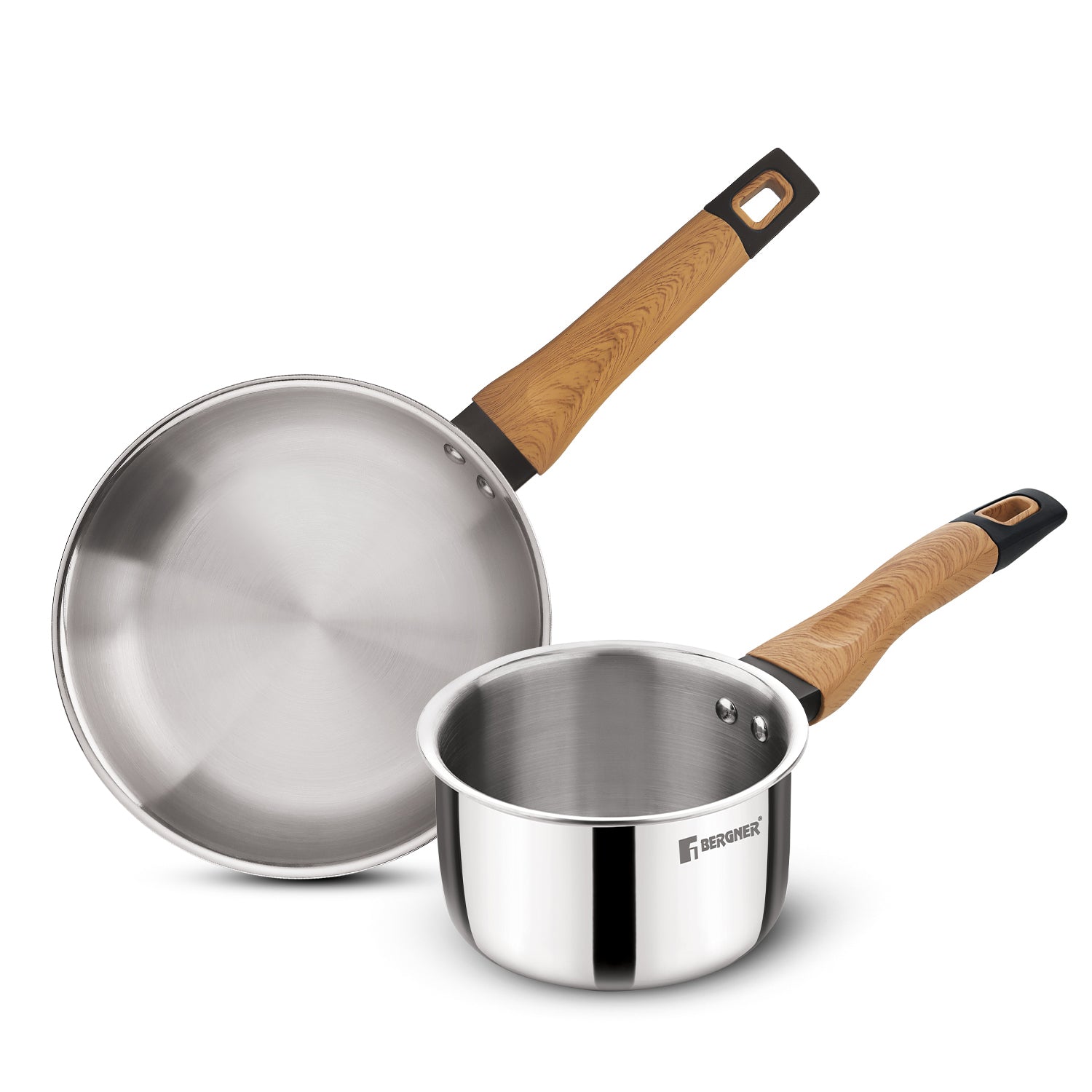 TriPro Triply Stainless Steel 2 Pcs Wooden Soft Touch Handle Cookware Set