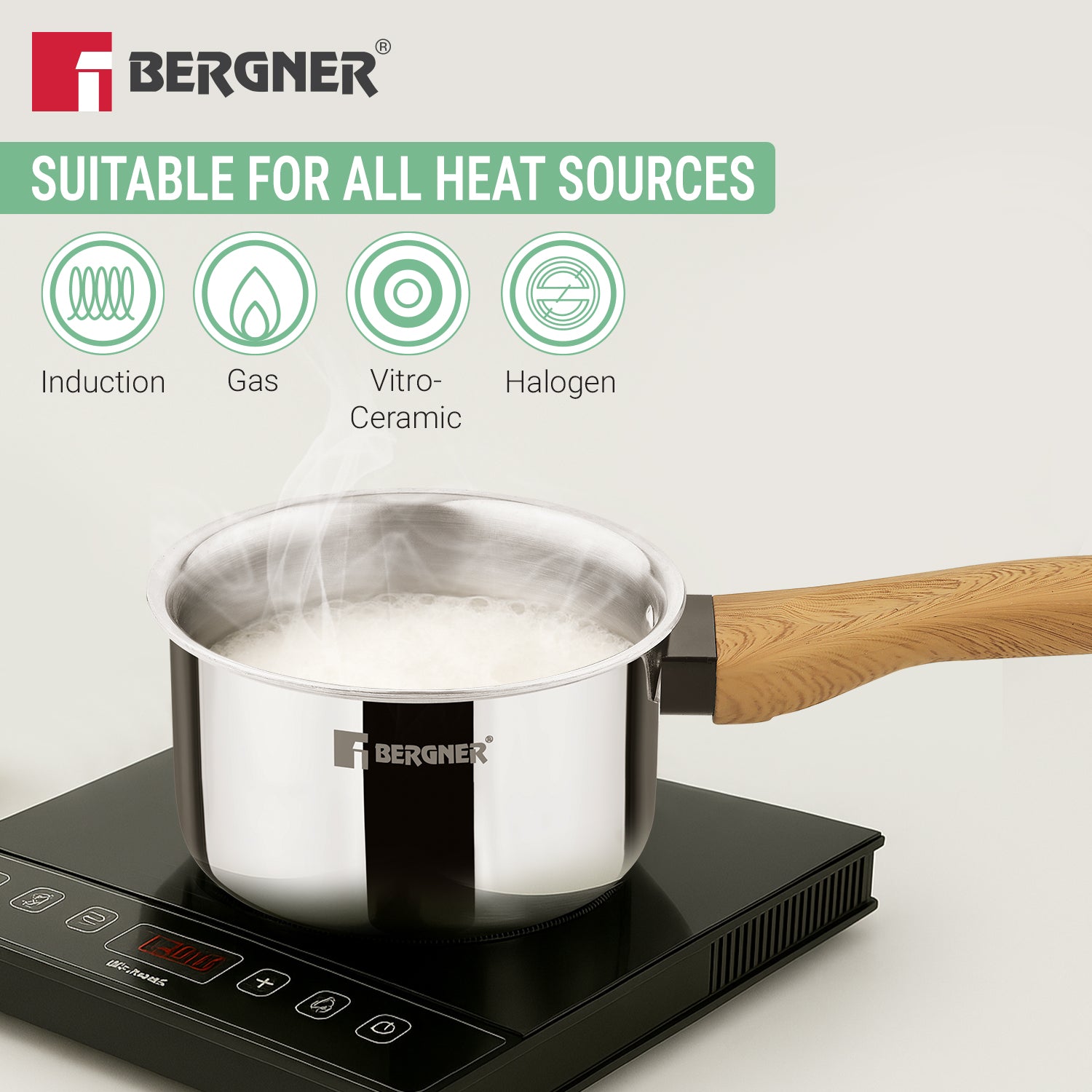 TriPro Triply Stainless Steel 2 Pcs Wooden Soft Touch Handle Cookware Set