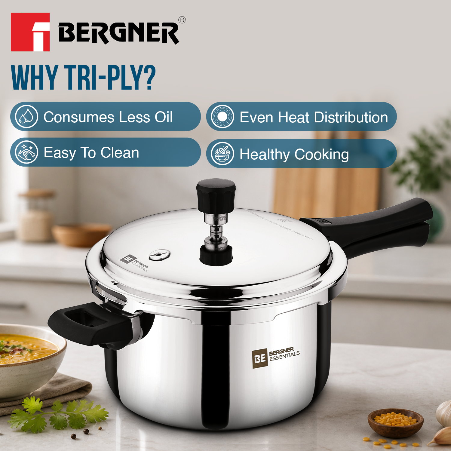 BE Essentials Triply Pressure Cooker 3 Pcs Set