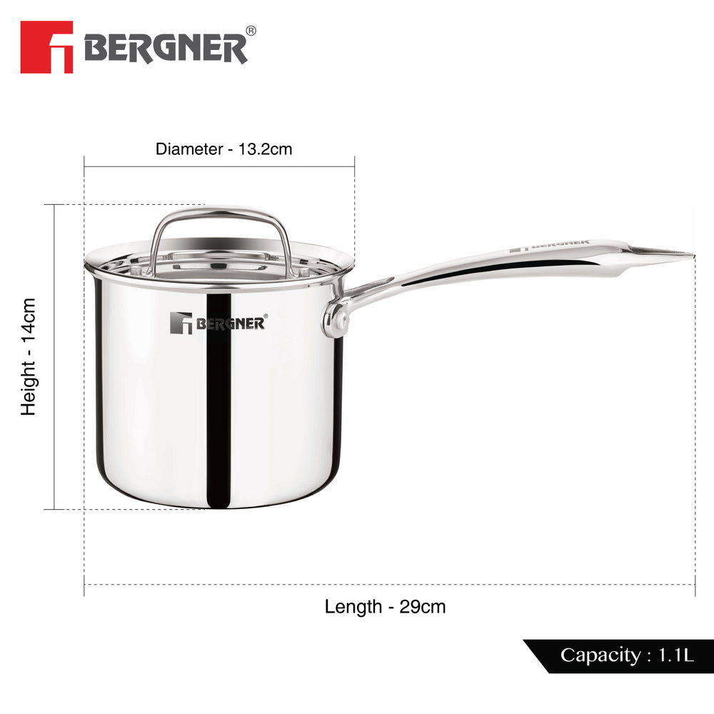 Argent Triply Stainless Steel Deep Pot (Mudde) 12cm (1.2L) with Lid