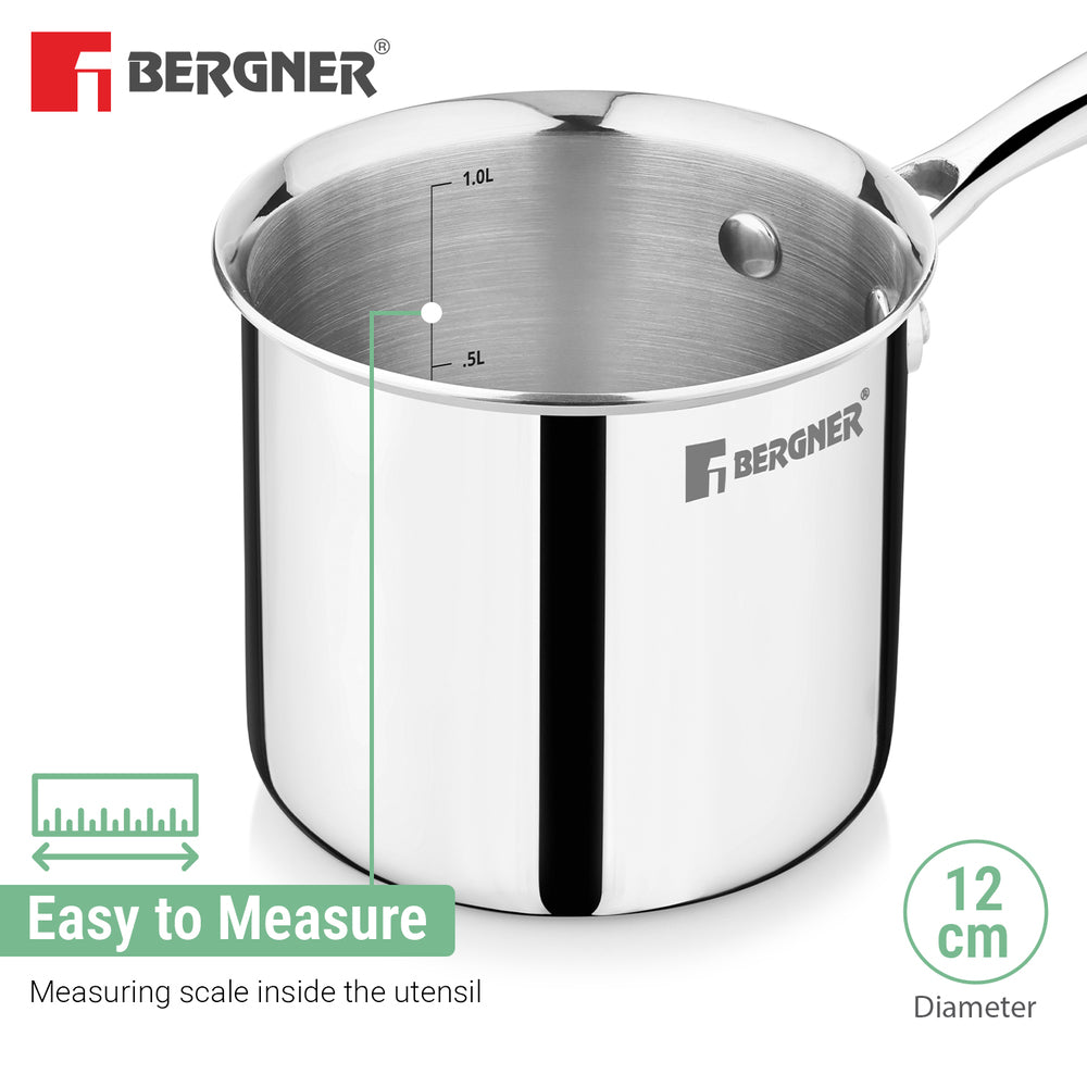 Argent Triply Stainless Steel Deep Pot (Mudde) 12cm (1.2L) with Lid