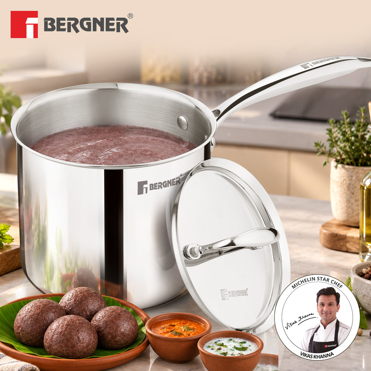 Argent Triply Stainless Steel Deep Pot (Mudde) 16cm (3L) with Lid