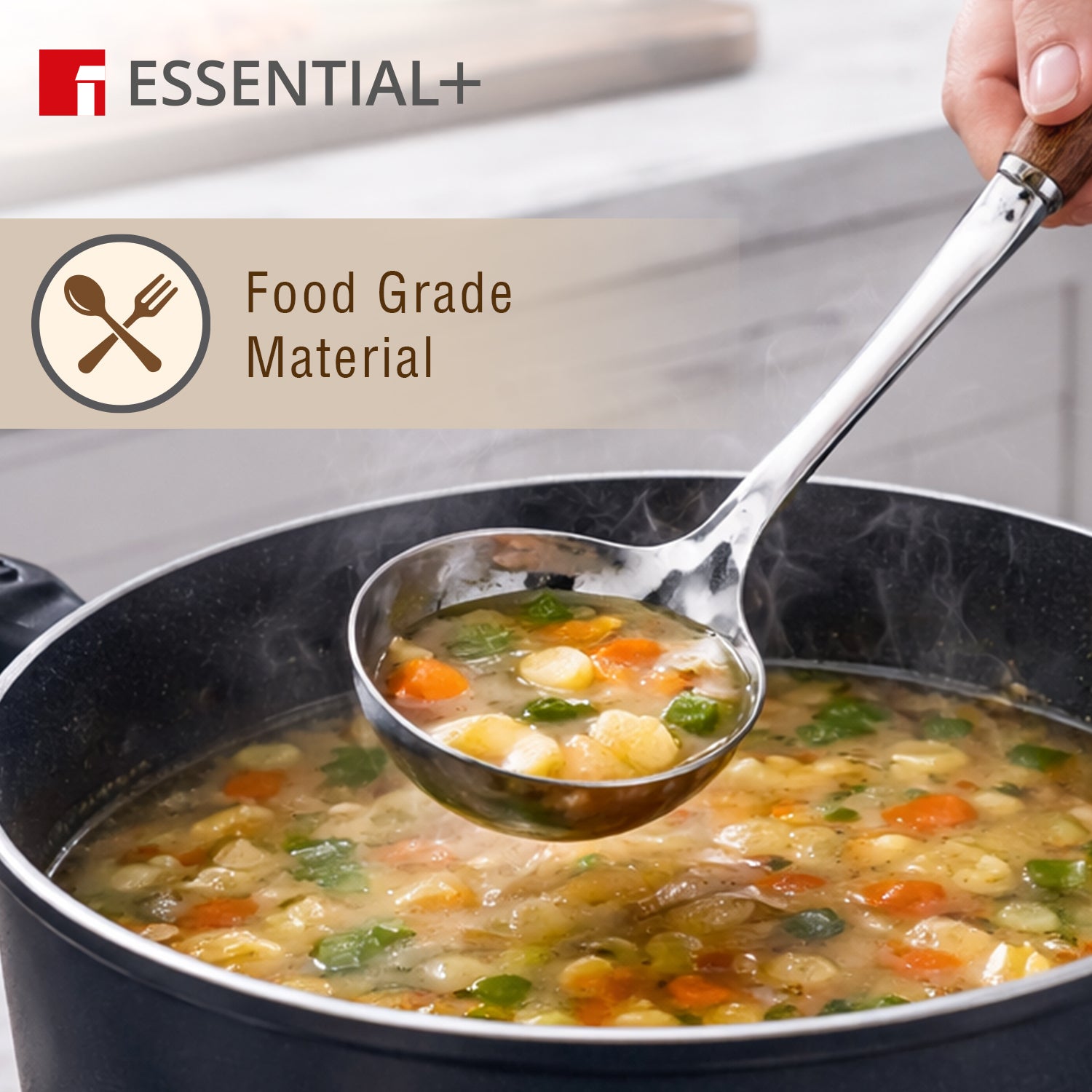Essential Plus Stainless Steel 32cm Ladle with Wooden Handle