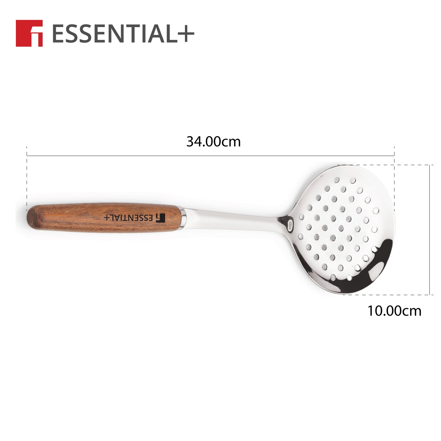 Essential Plus Stainless Steel 34cm Skimmer with Wooden Handle