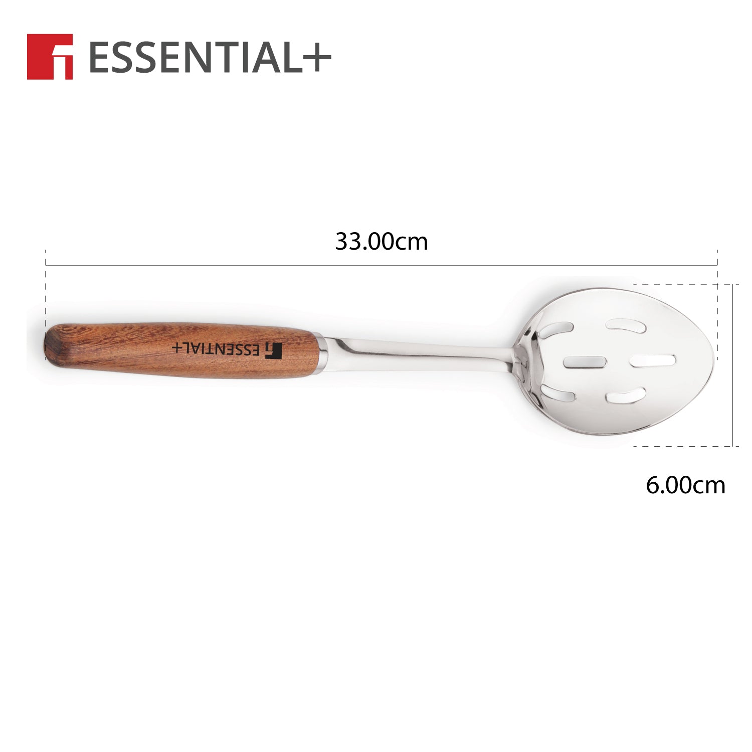 Essential Plus Stainless Steel 34cm Slotted Spoon with Wooden Handle