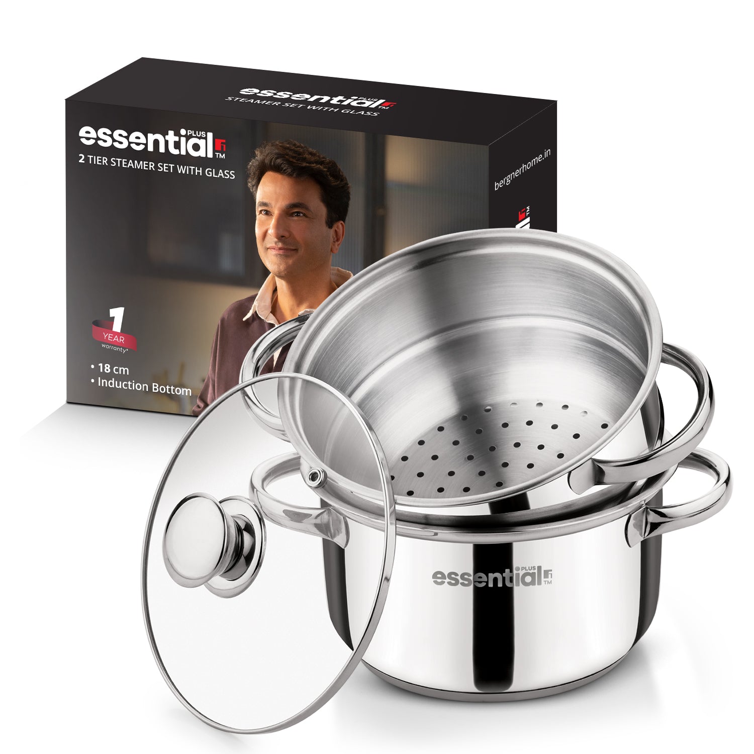 Essential Plus Stainless Steel 2 Tier Steamer (18cm Diameter)