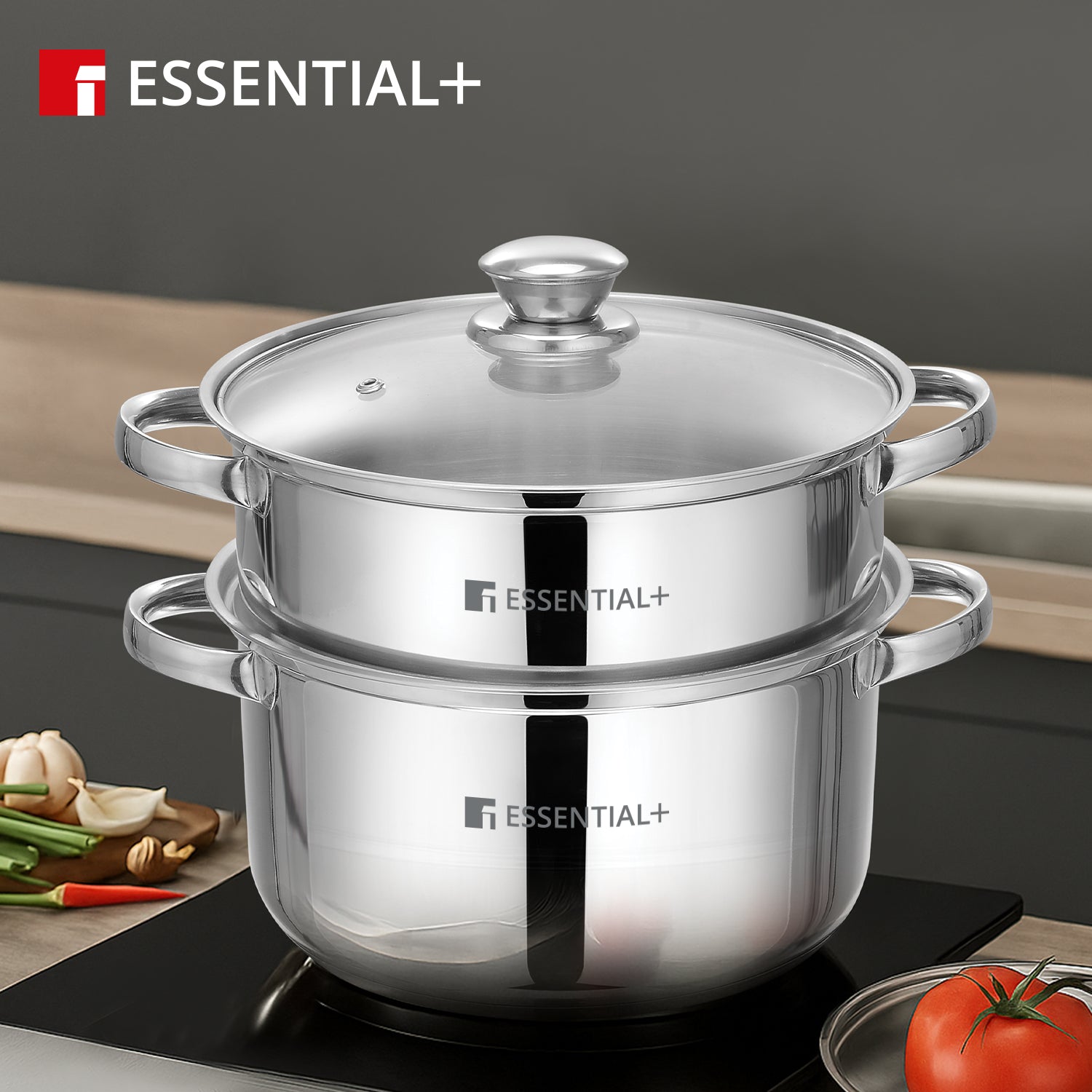 Essential Plus Stainless Steel 2 Tier Steamer (18cm Diameter)