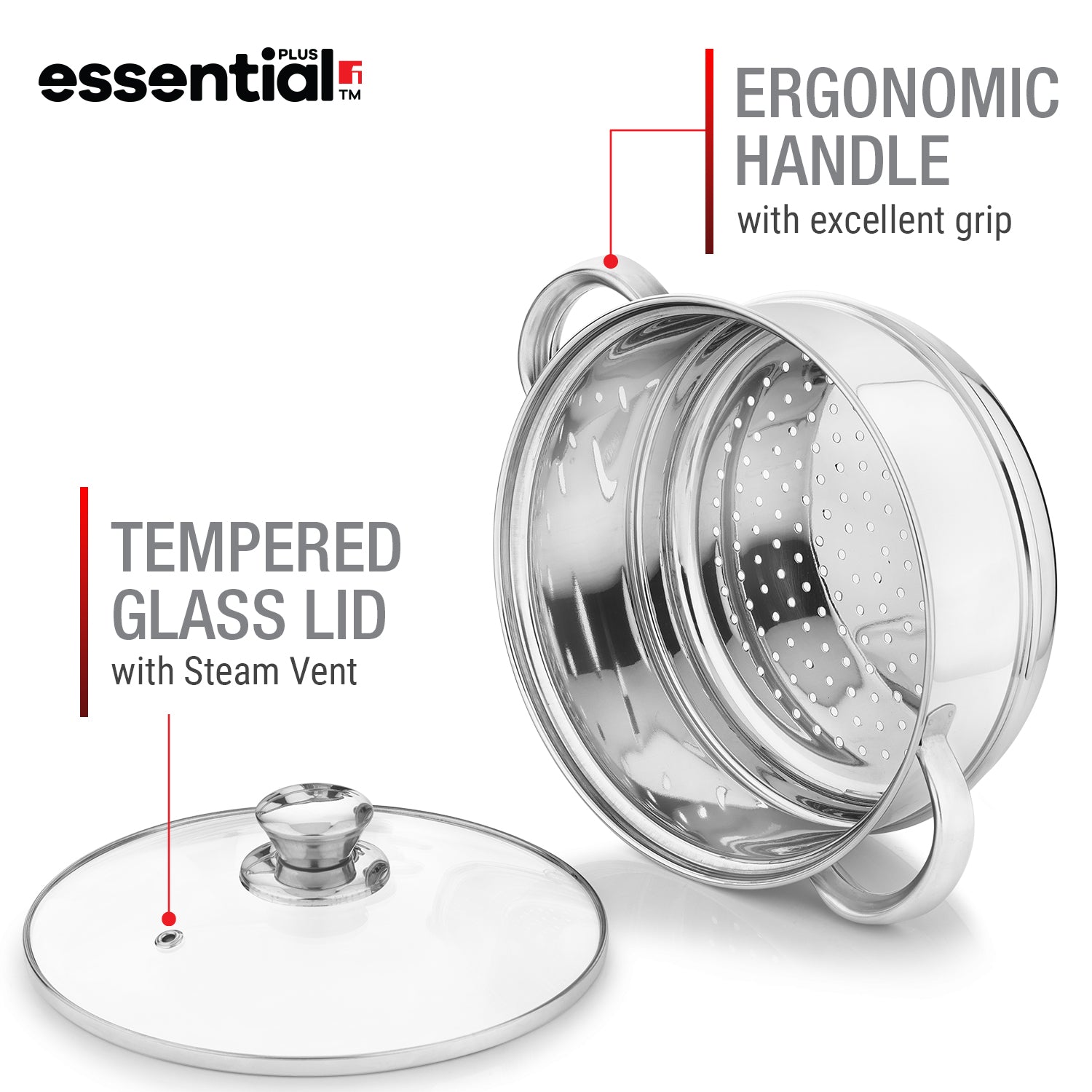 Essential Plus Stainless Steel 2 Tier Steamer (18cm Diameter)