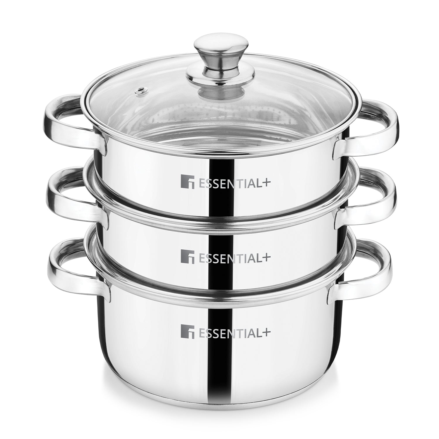 Essential Plus Stainless Steel 3 Tier Steamer with Glass Lid (20cm)