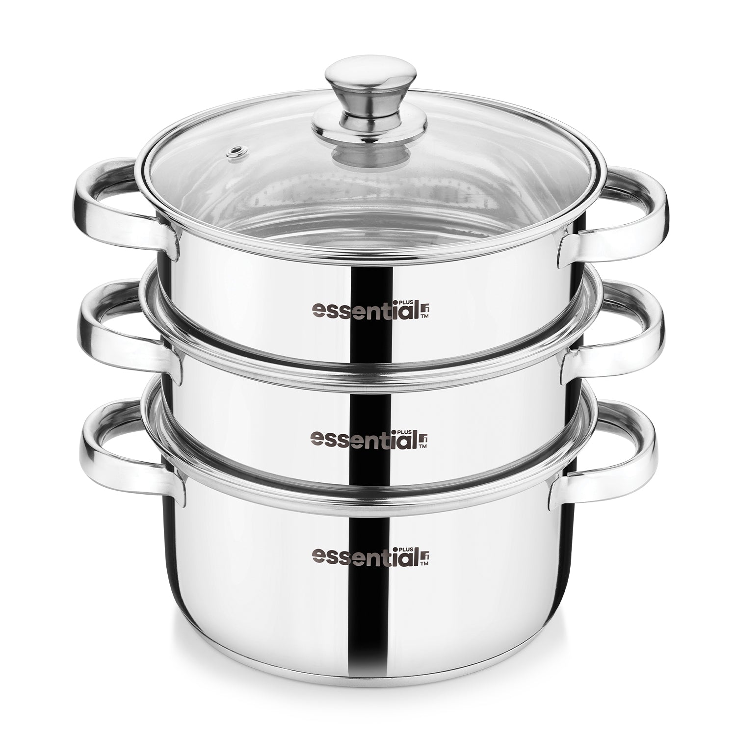 Essential Plus Stainless Steel 3 Tier Steamer with Glass Lid (20cm)