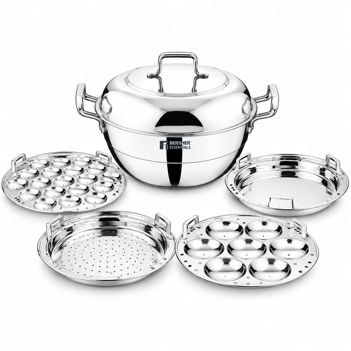 BE Essentials Triply Stainless Steel Multi Kadai 28cm (5.5L) with Lid & 6 Plates