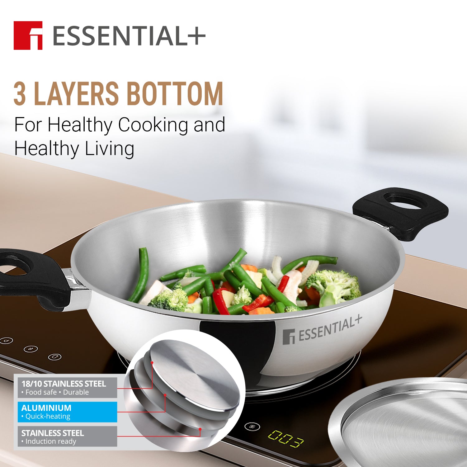 Essential Plus Stainless Steel 3 Pcs Cookware Set