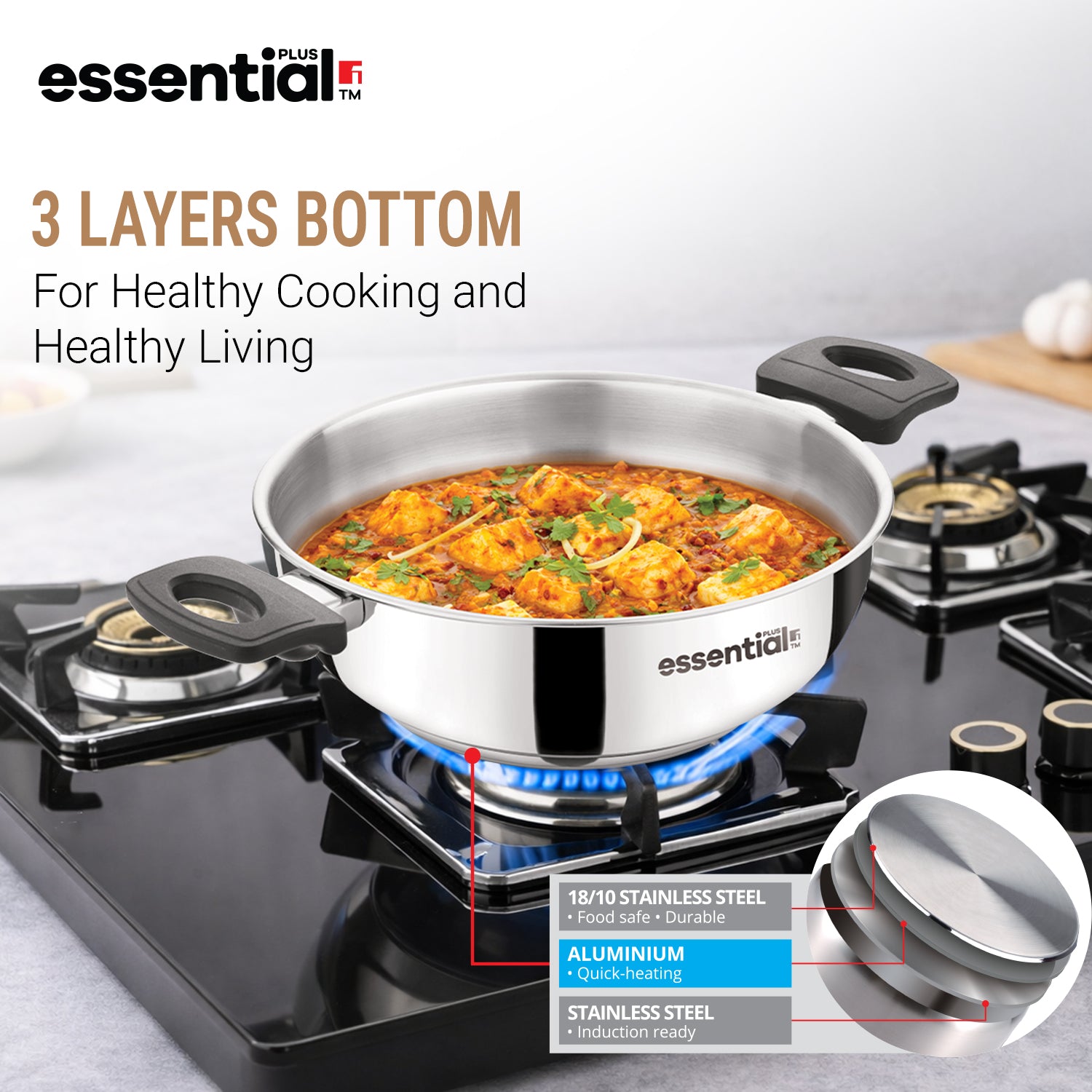 Essential Plus Stainless Steel 3 Pcs Cookware Set