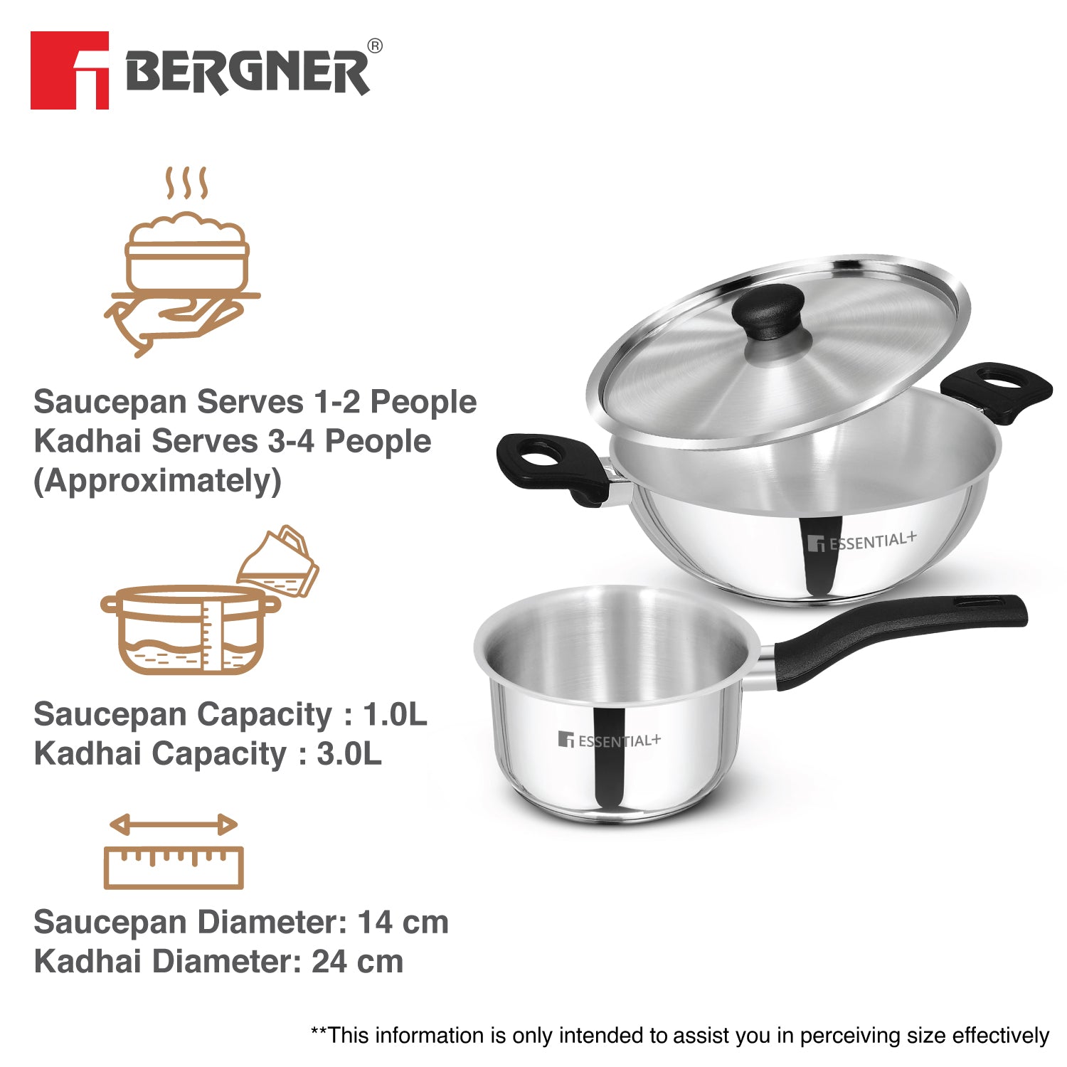 Essential Plus Stainless Steel 3 Pcs Cookware Set