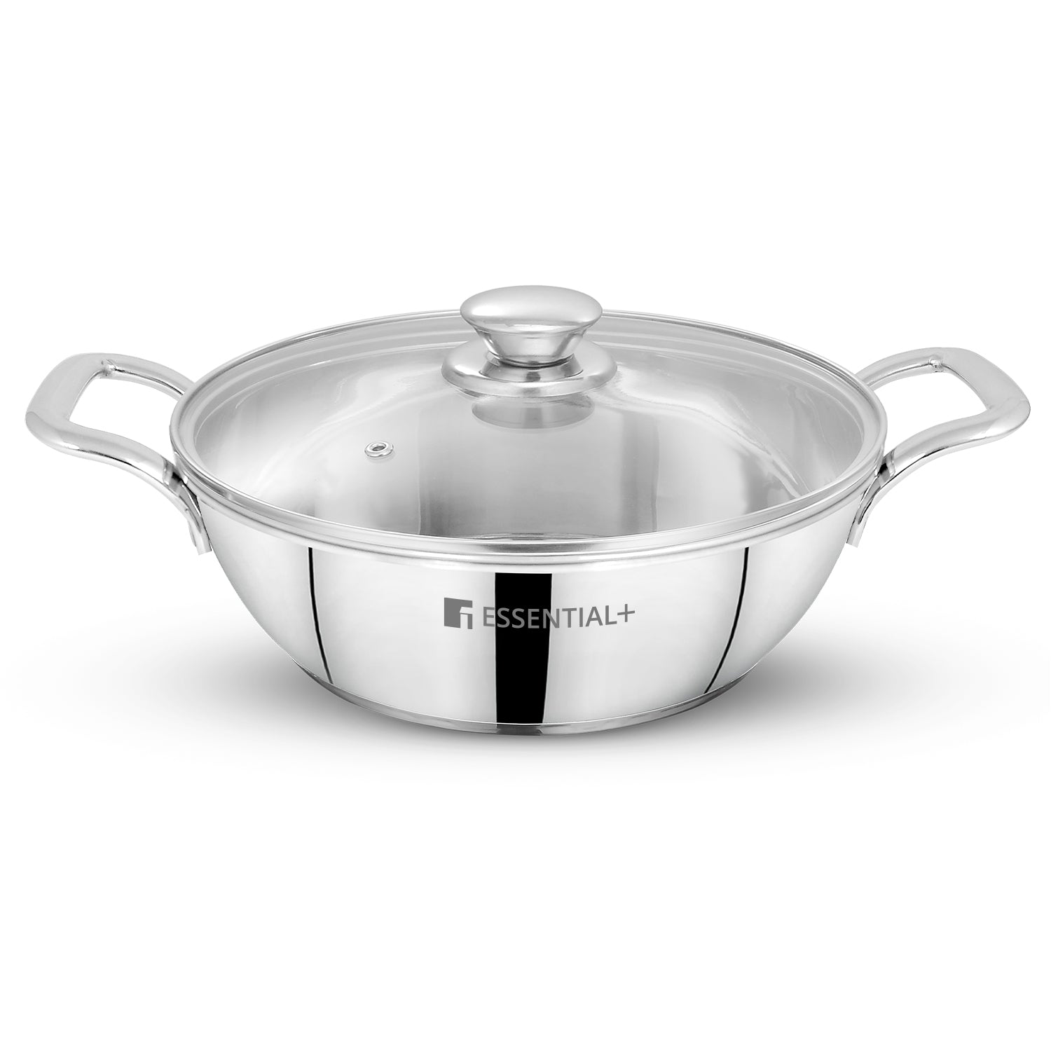 Bergner Essential Plus Stainless Steel Kadai with Glass Lid, 24cm (2.8 L)