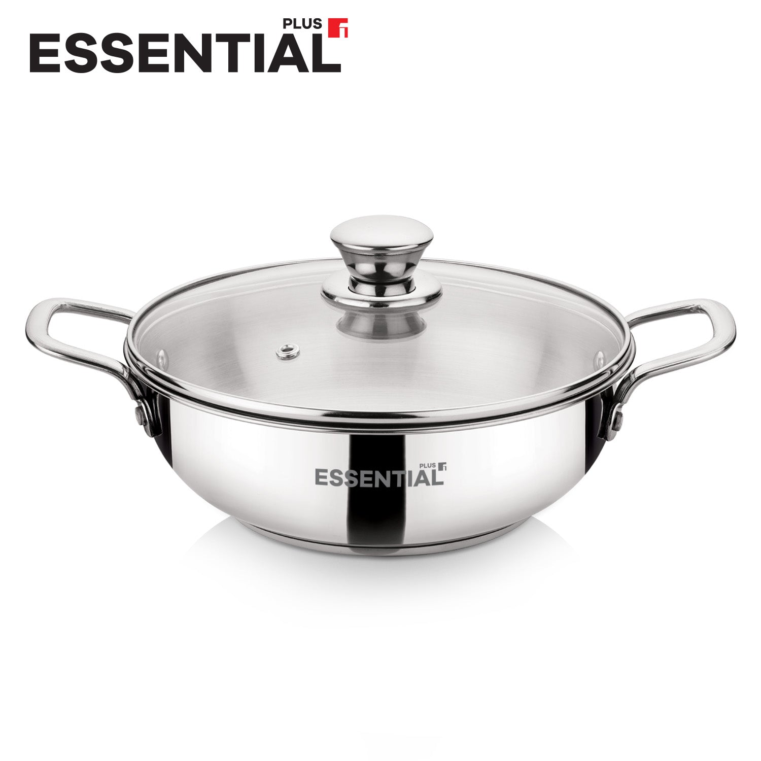 Essential Plus Stainless Steel Kadai with Glass Lid, 24cm (2.8 L)