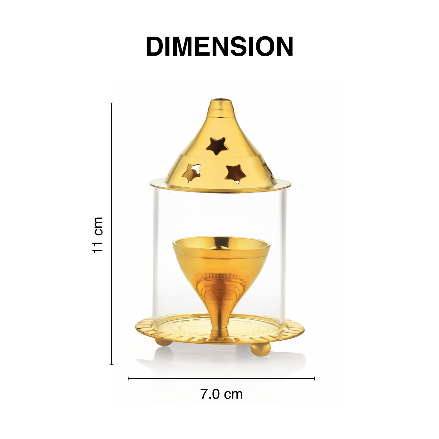 Bergner Anant Brass Akhand Diya with Borosilicate Glass Cover Shield (Small)