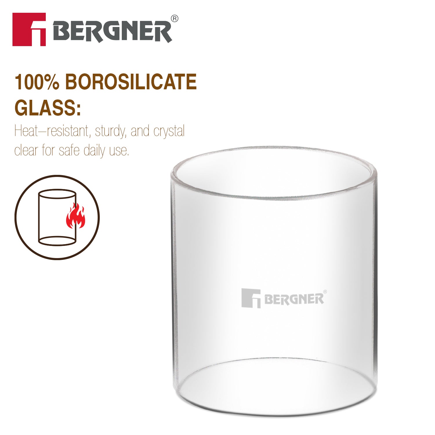 Bergner Anant Brass Akhand Diya with Borosilicate Glass Cover Shield (Medium)