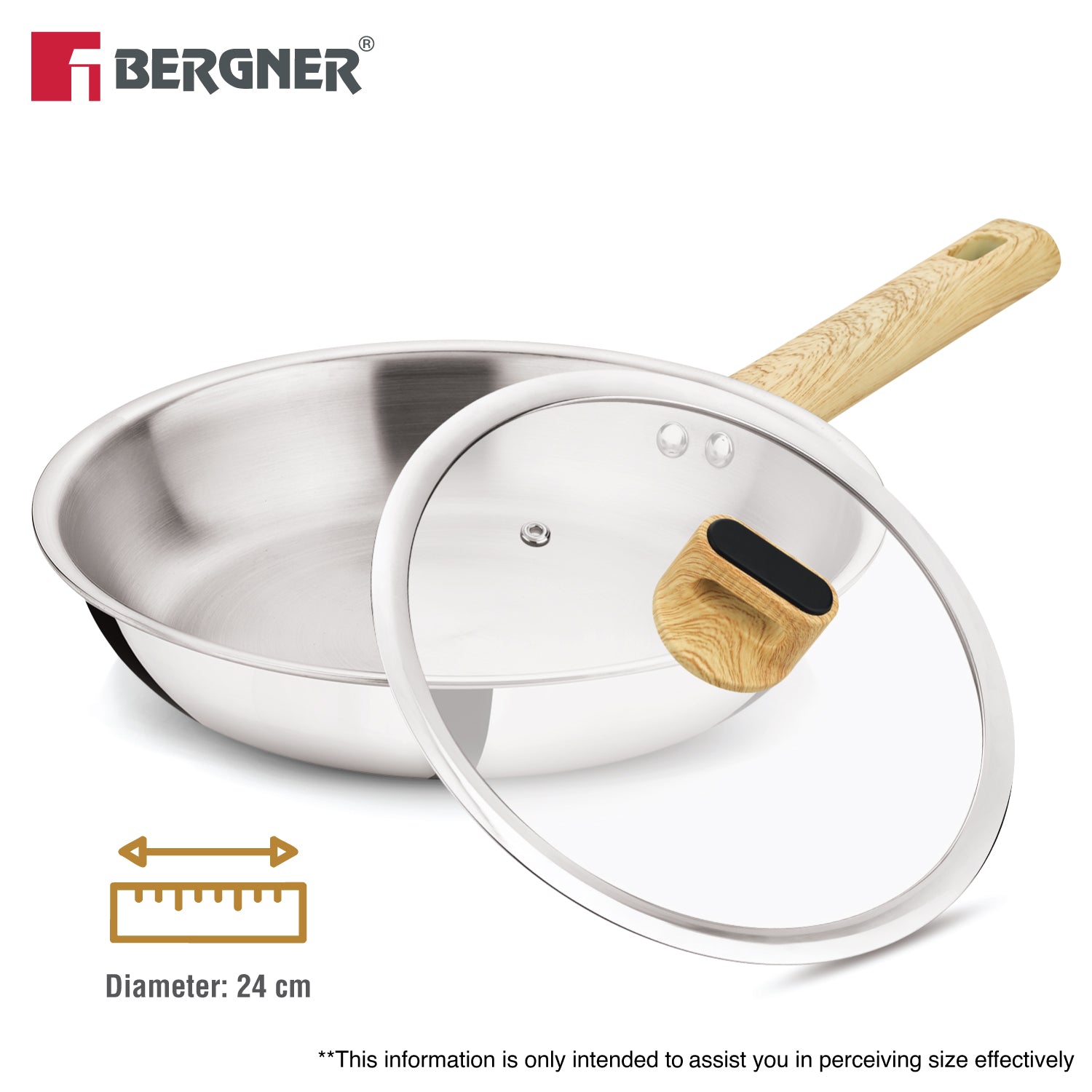Tri-Oak Triply Stainless Steel Frypan with Glass Lid 24cm