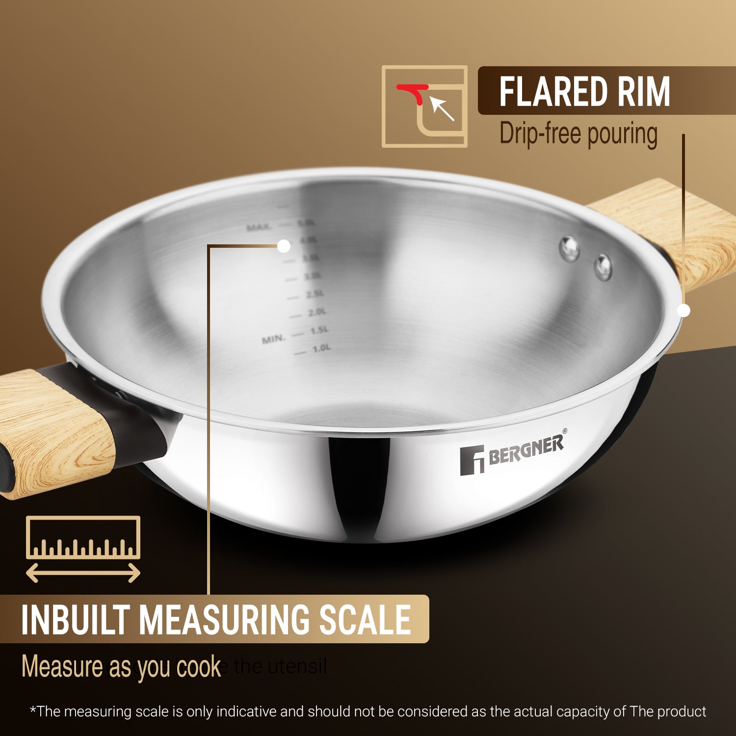 Tri-Oak Triply Stainless Steel Kadai with Glass Lid 28cm (4.2L)