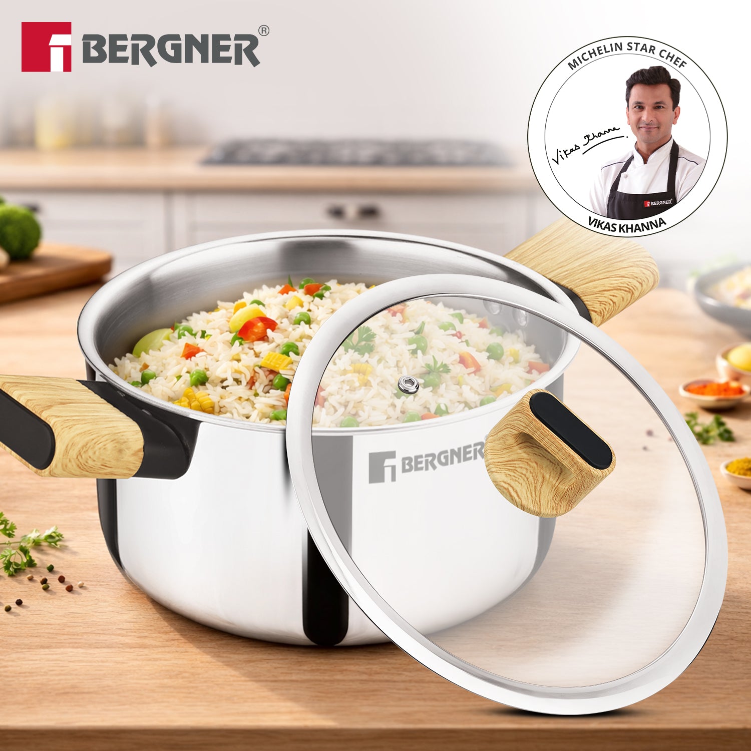 Tri-Oak Triply Stainless Steel Casserole with Glass Lid 24cm (5L)