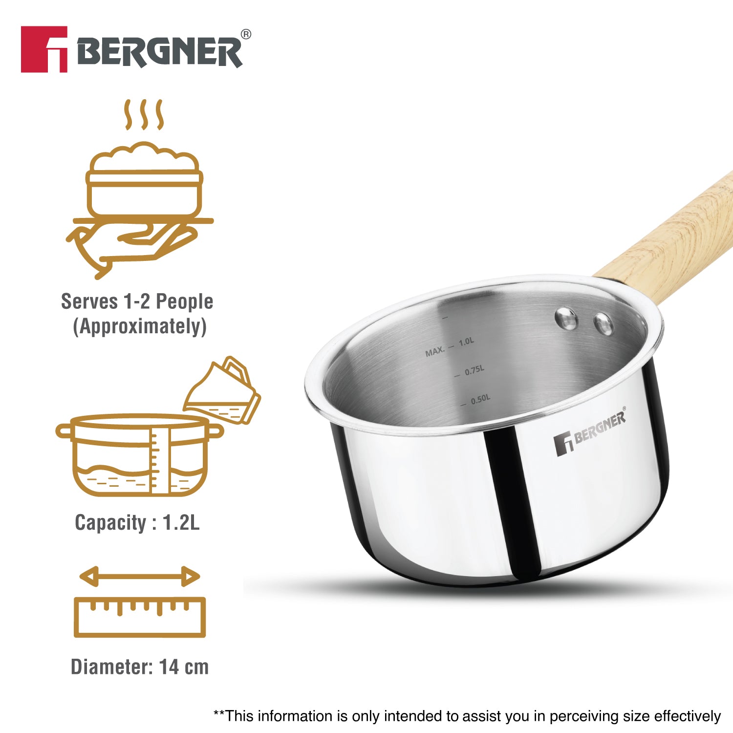 Tri-Oak Triply Stainless Steel Saucepan 14cm (1.25L)