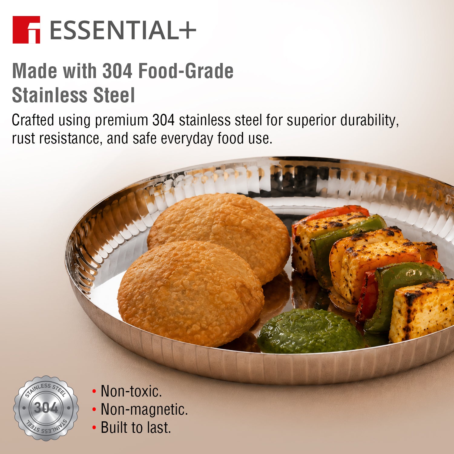 Signature 304 Stainless Steel Quarter Plates 2 Pcs Set | Hammered Design