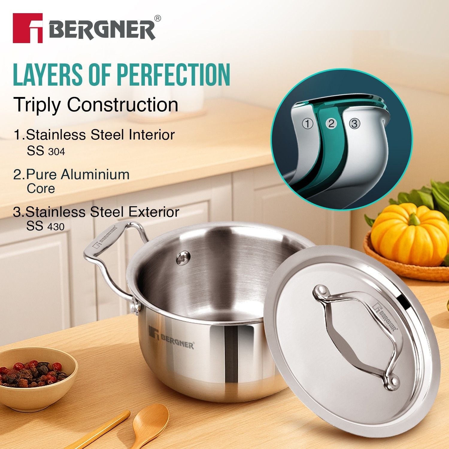 Argent Junior Chef Tri-Ply Stainless Steel Casserole