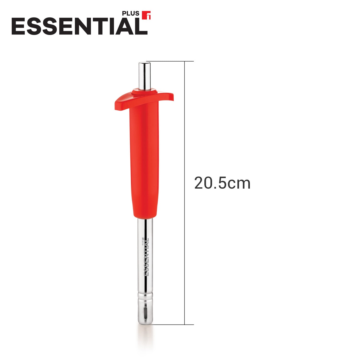 Bergner Essential Plus 20.5cm gas lighter with stainless steel pipe dimension diagram showing total length of 20.5cm