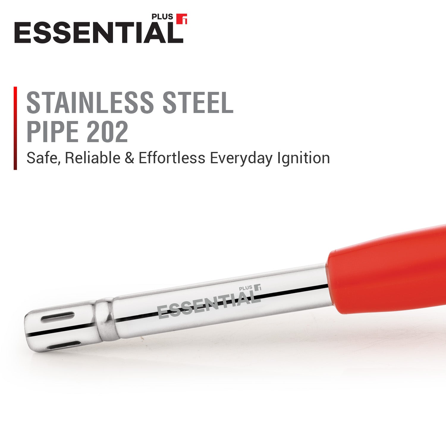 Bergner Essential Plus 20.5cm gas lighter featuring a grade 202 stainless steel pipe for safe, reliable, and effortless everyday ignition