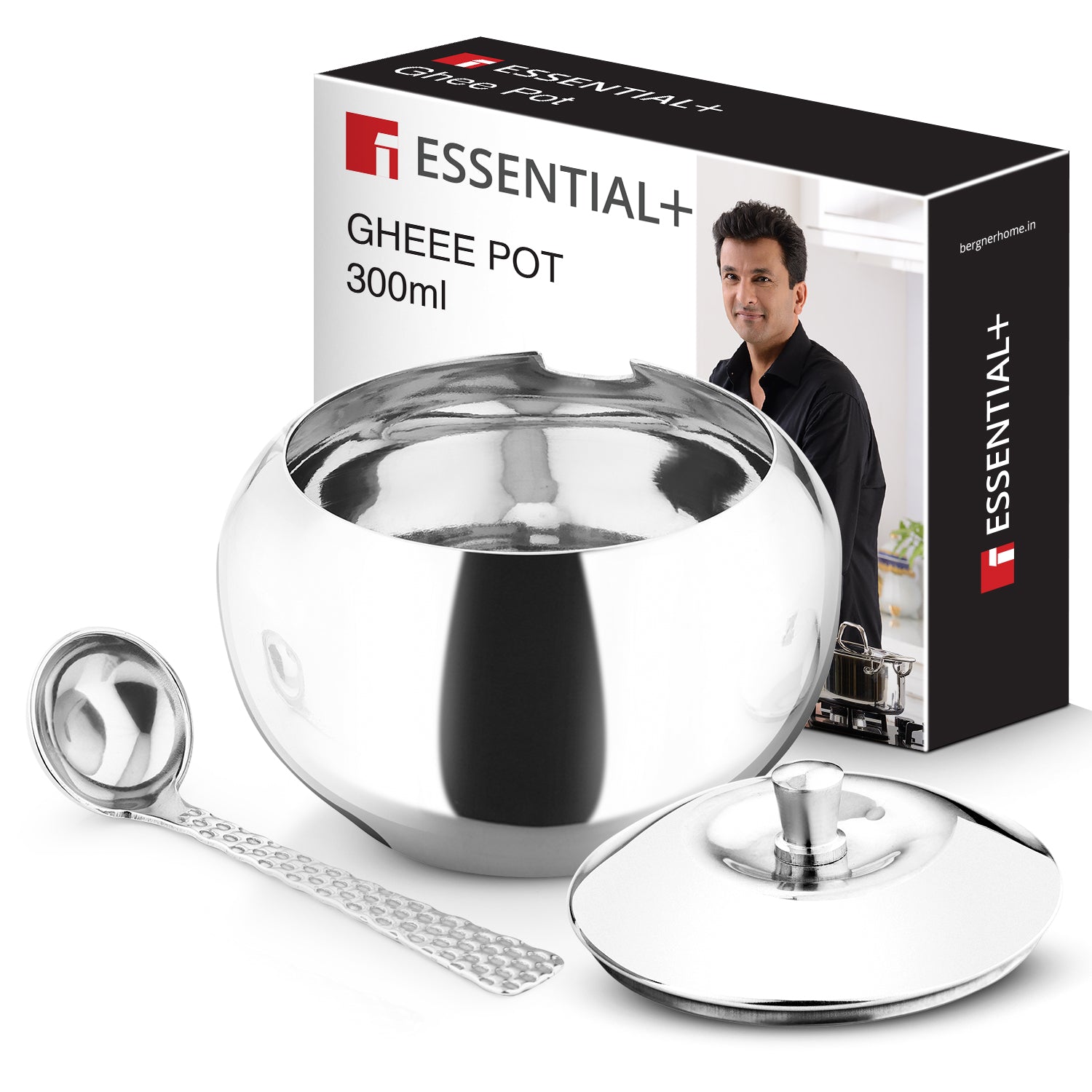 Essential Plus Stainless Steel 9cm Ghee Pot with Lid and Spoon