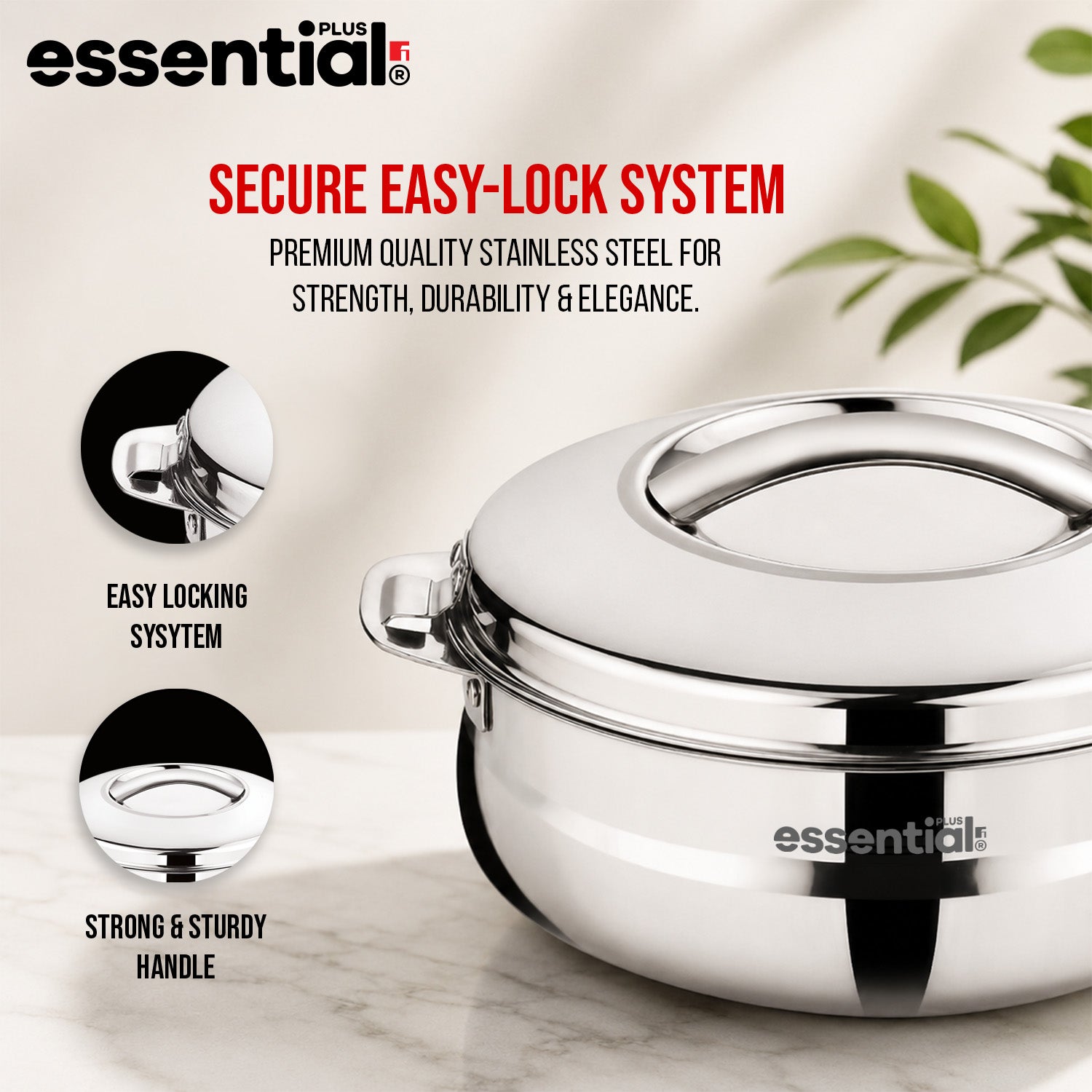 Essential Plus Stainless Steel Belly Shape Hot Pot/Casserole 1500ml