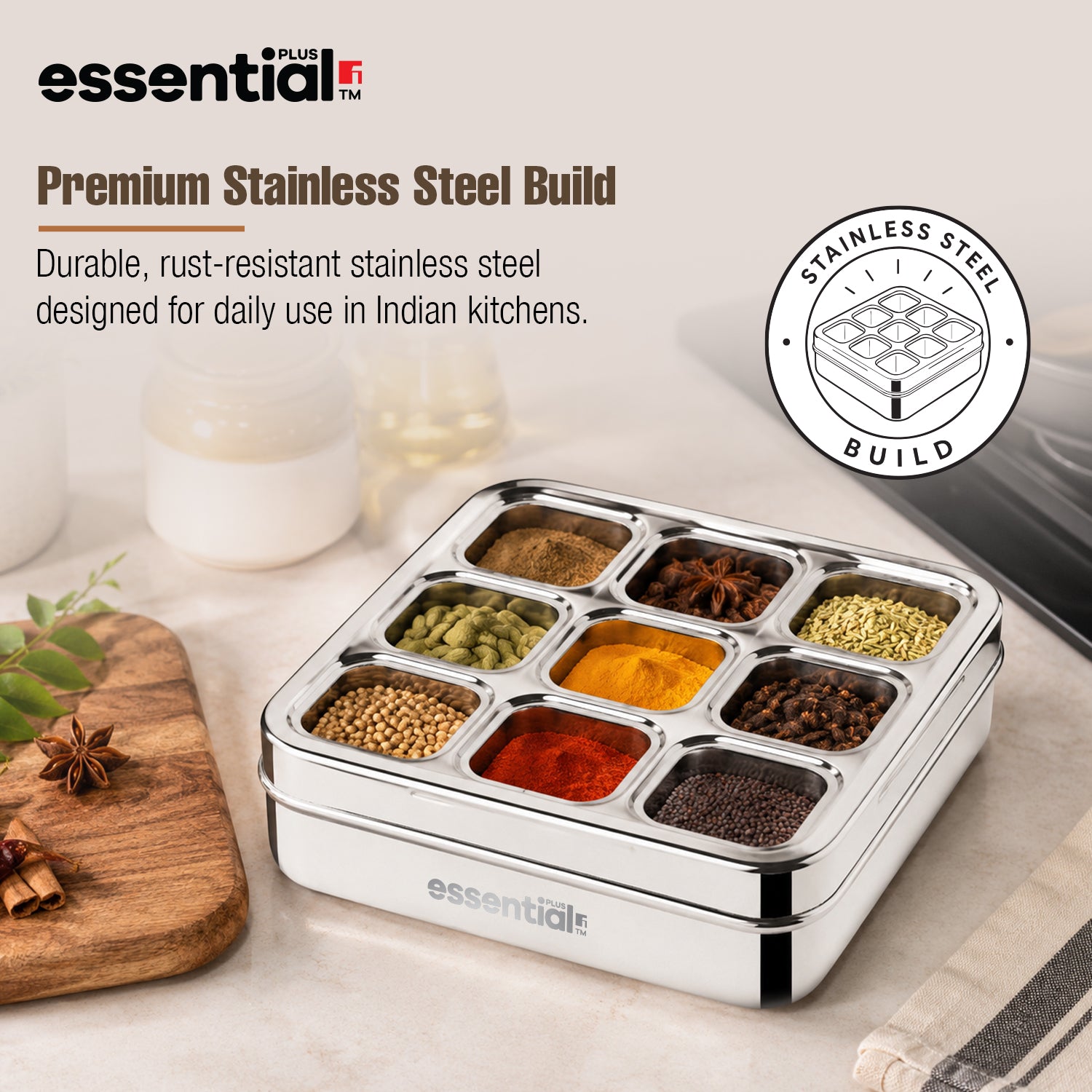 Essential Plus Stainless Steel 9 in 1 | 24cm (150ml) with Clear Lid