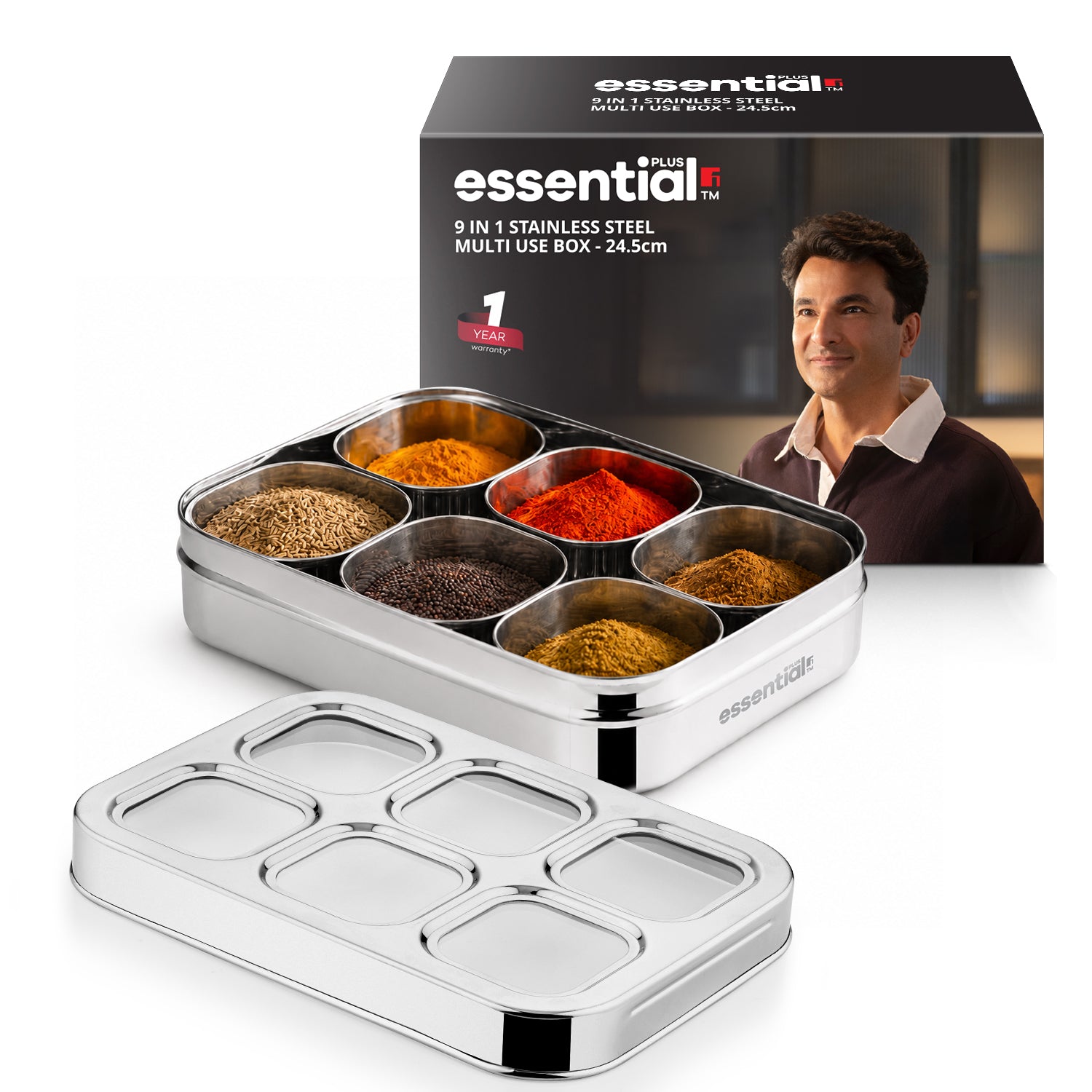 Essential Plus Stainless Steel 6 in 1 | 24.5cm (150ml) with Clear Lid