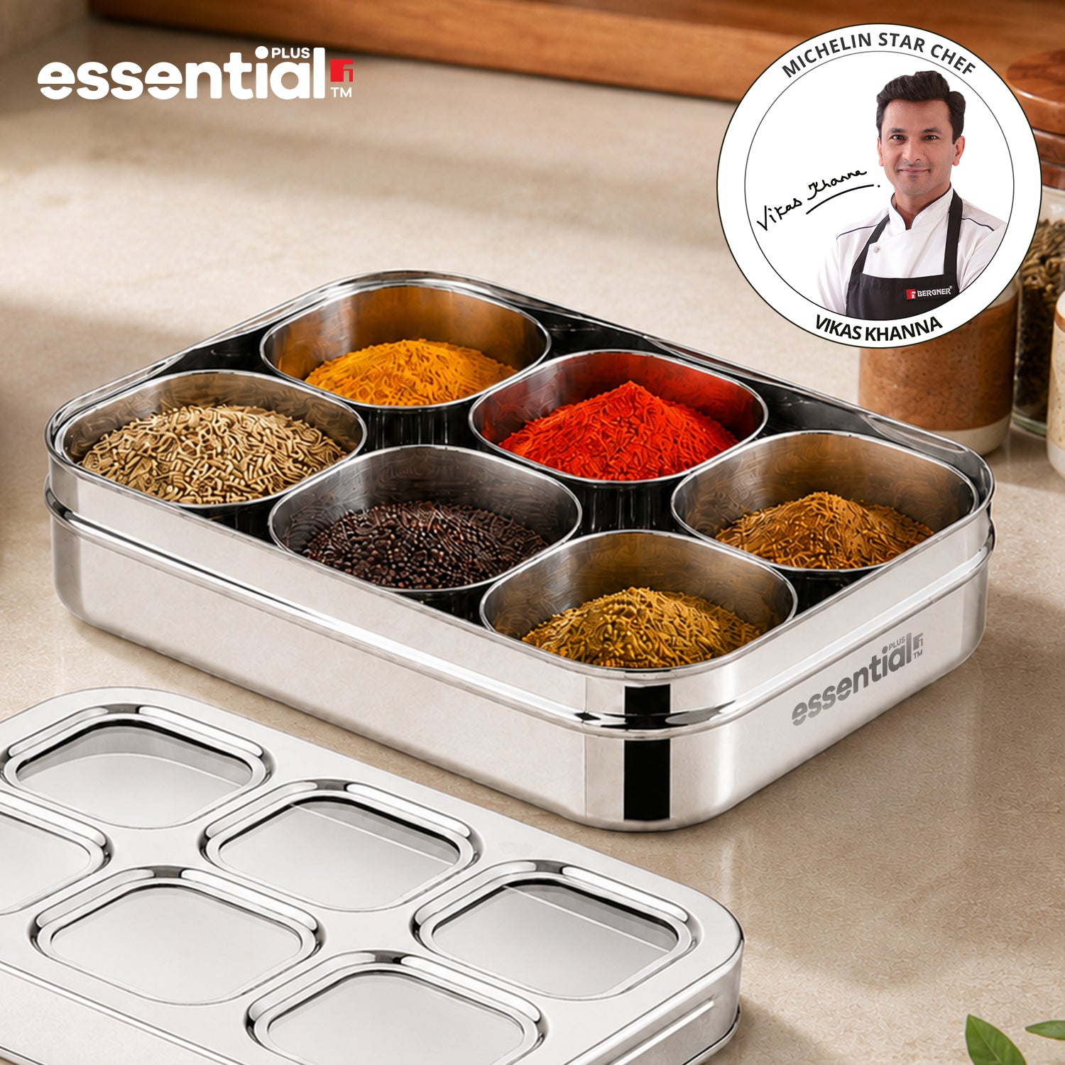 Essential Plus Stainless Steel 6 in 1 | 24.5cm (150ml) with Clear Lid