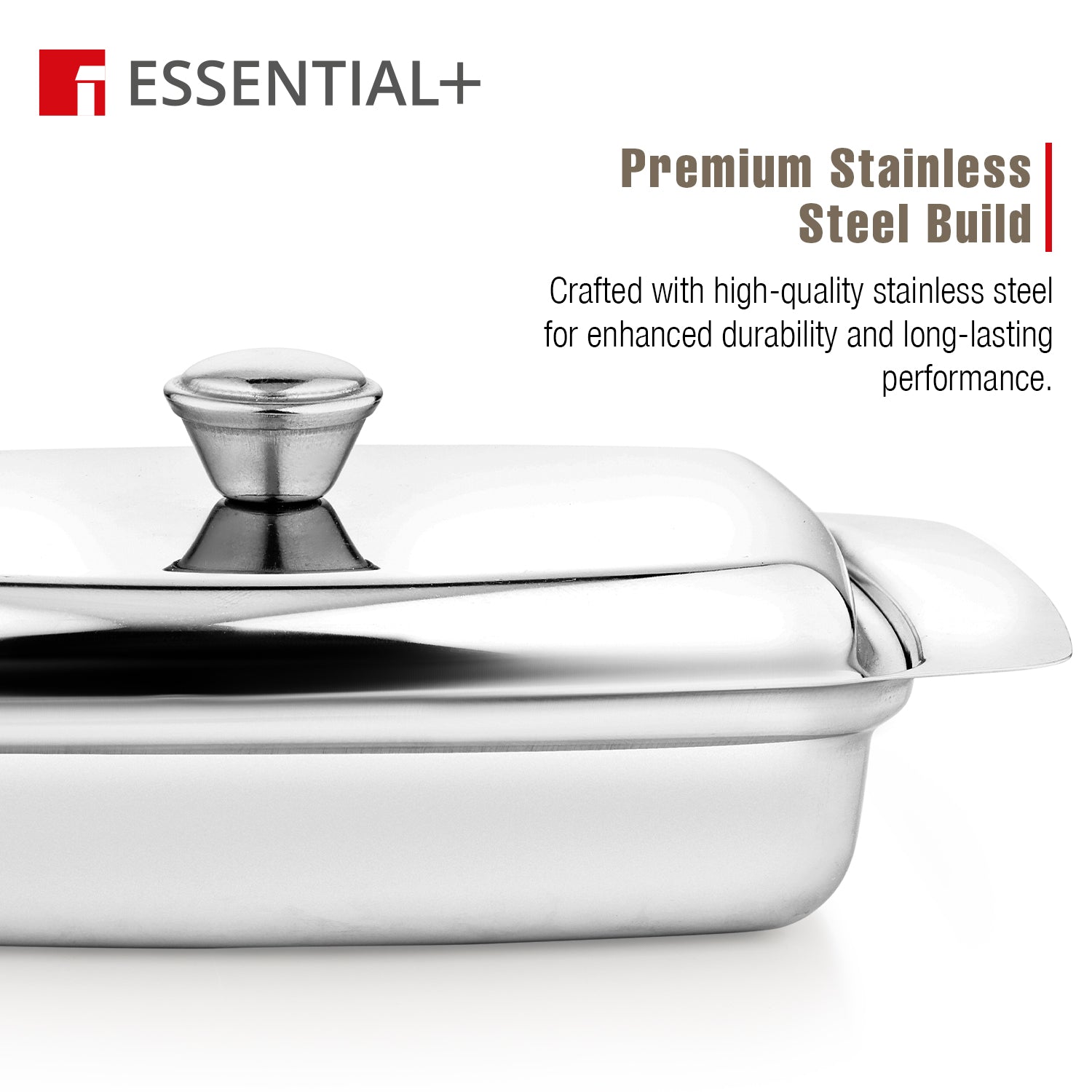 Essential Plus Stainless Steel Butter Dish with Lid and Additional Butter Knife
