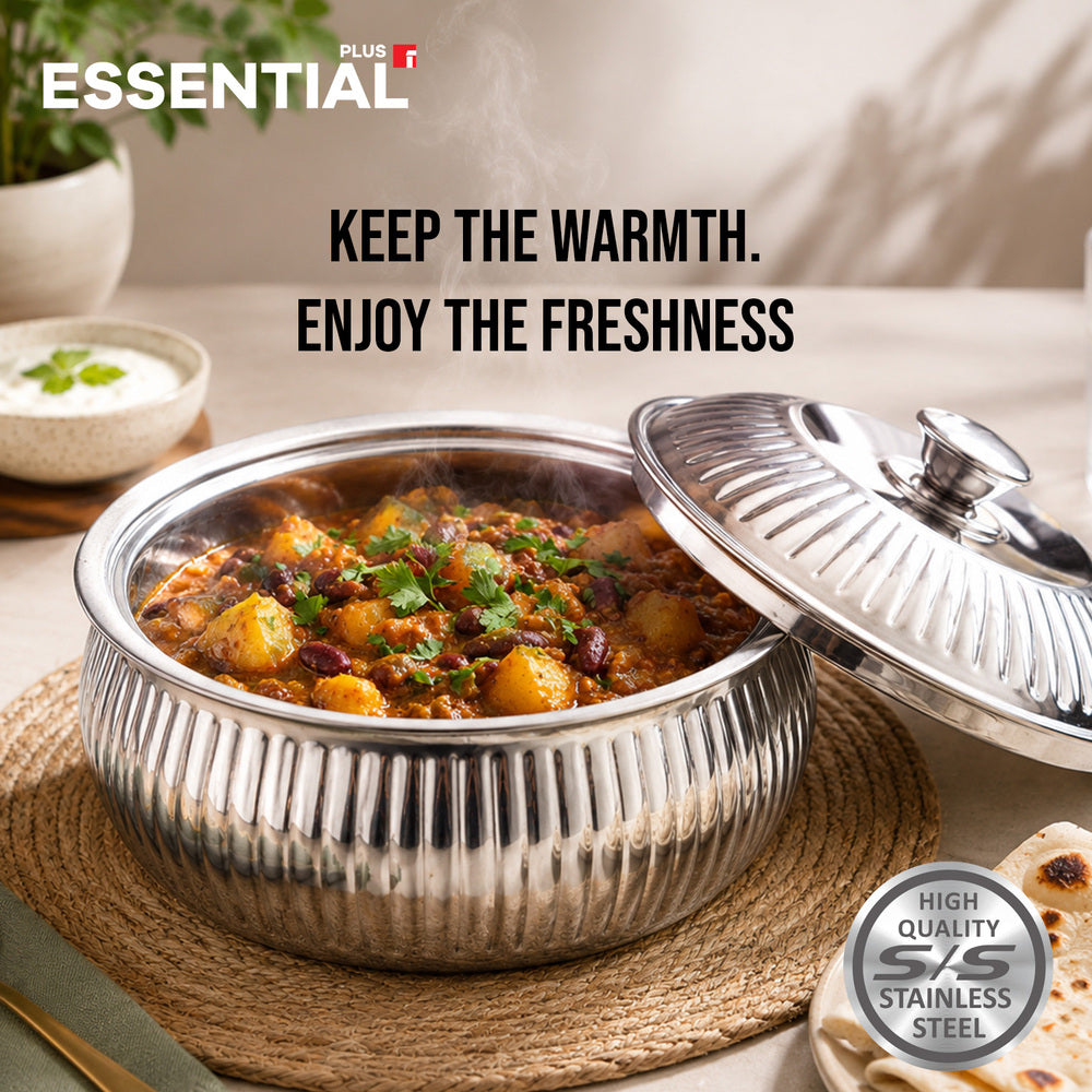 Essential Plus Stainless Steel Stripe Double Wall Insulated Hot Pot (Casserole) 1000ml