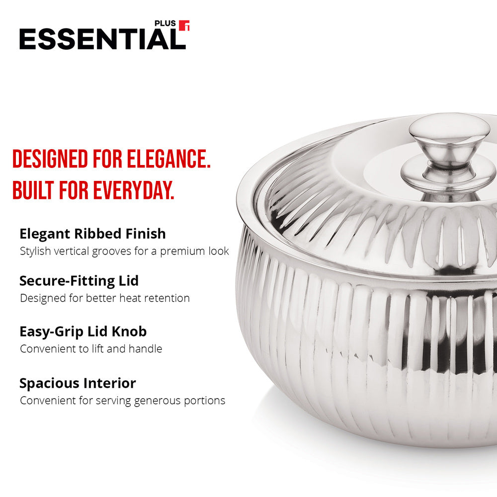 Essential Plus Stainless Steel Stripe Double Wall Insulated Hot Pot (Casserole) 1000ml