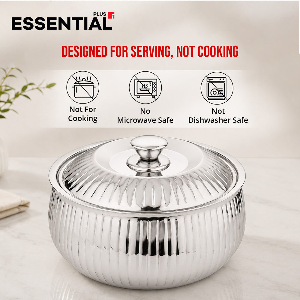 Essential Plus Stainless Steel Stripe Double Wall Insulated Hot Pot (Casserole) 1000ml