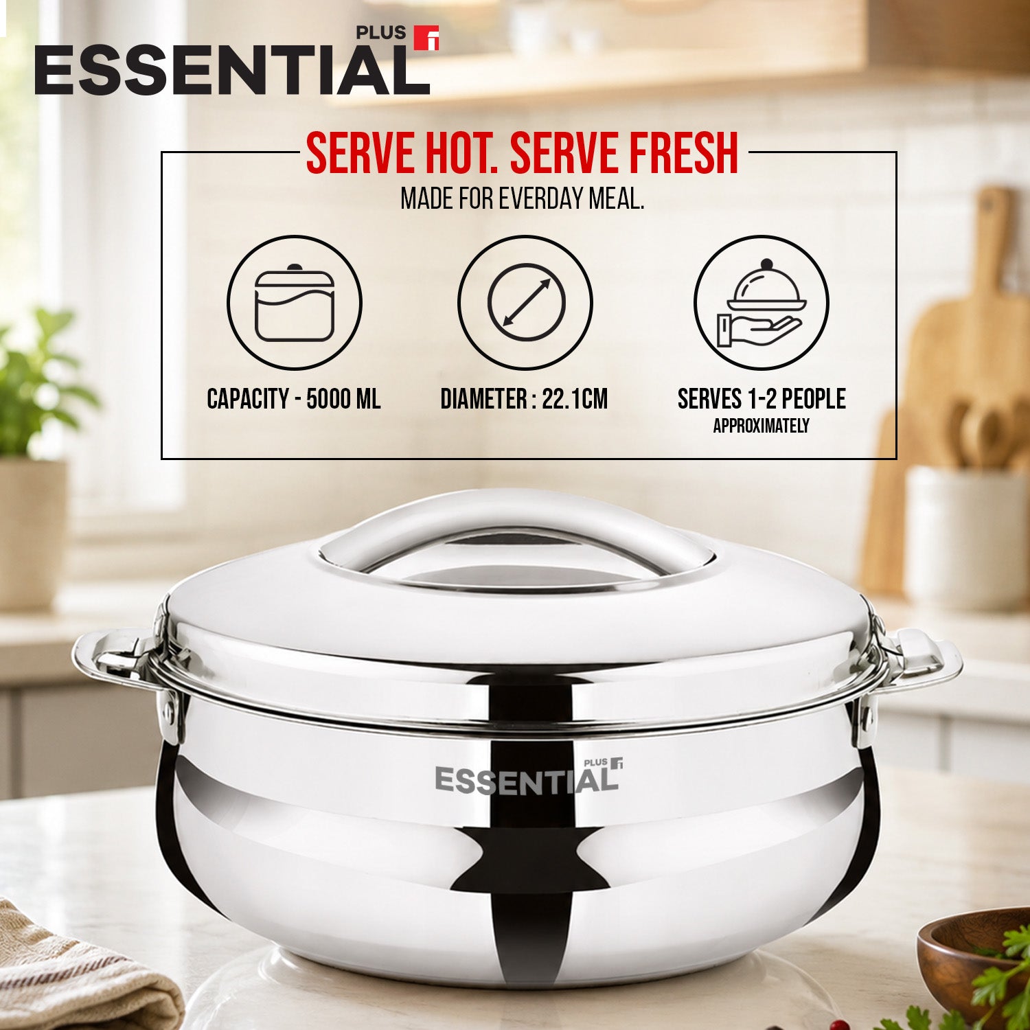 Essential Plus Stainless Steel Belly Shape Hot Pot/Casserole 5000ml
