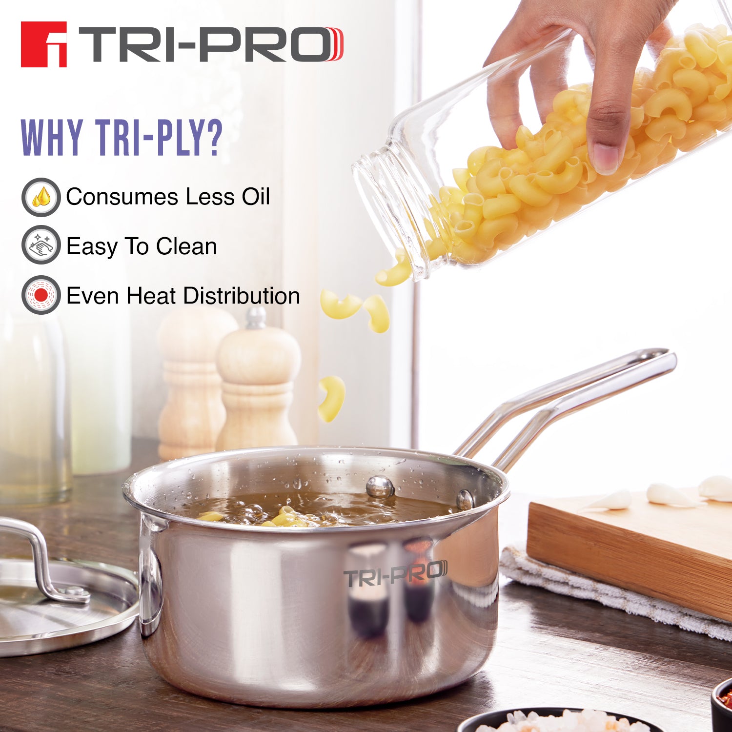 TriPro Tri-Ply Stainless Steel 3 Pcs Cookware Set - Induction Bottom