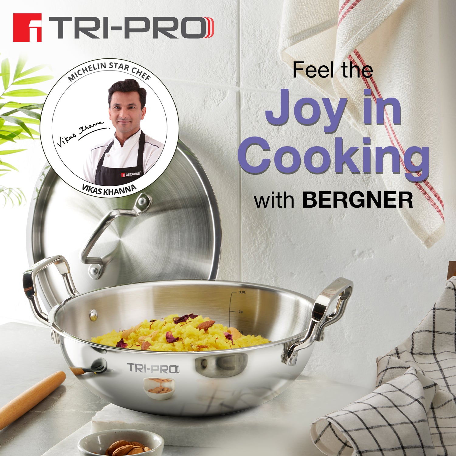 TriPro Tri-Ply Stainless Steel Kadai 24cm (2.5 L)