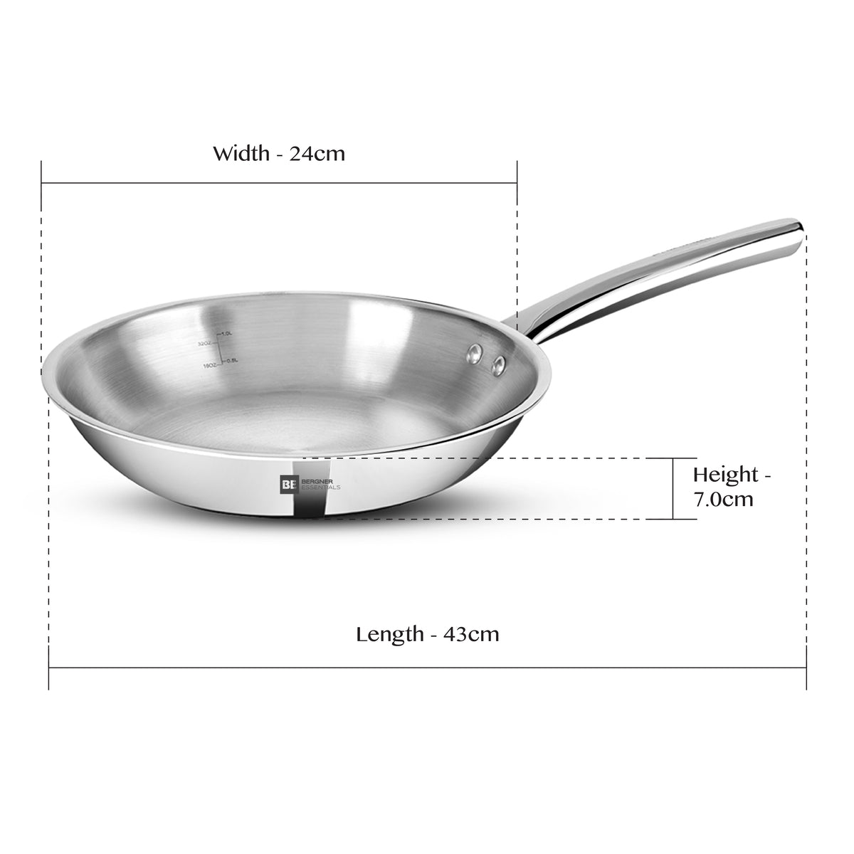 BE Essentials TriPro Tri-Ply Stainless Steel 24cm (2 L) Frypan