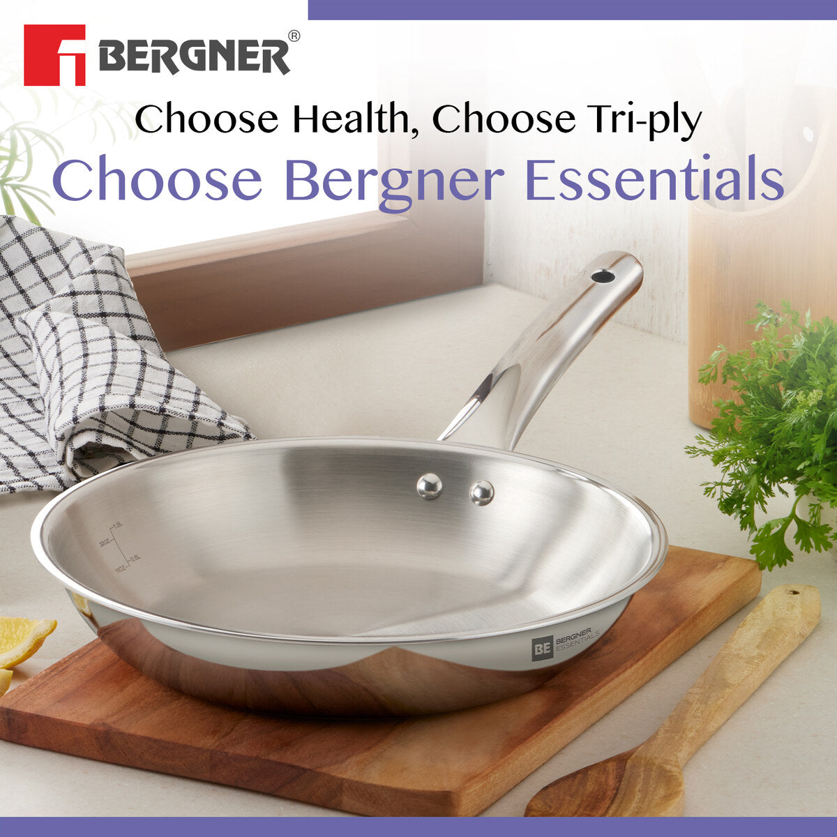 BE Essentials TriPro Tri-Ply Stainless Steel 24cm (2 L) Frypan