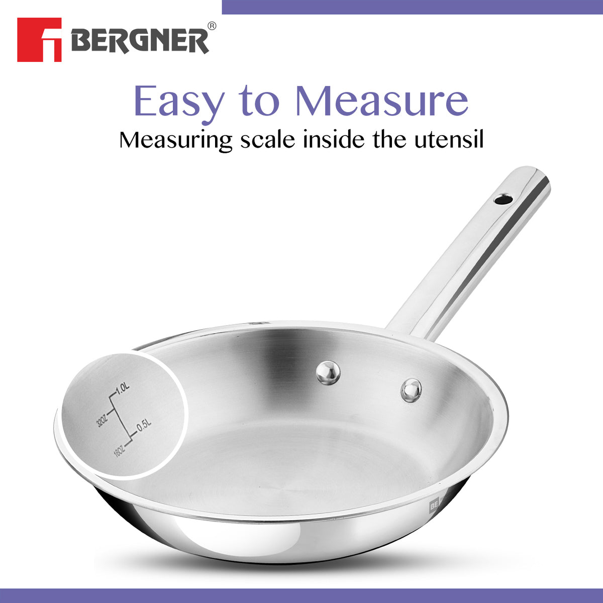 BE Essentials TriPro Tri-Ply Stainless Steel 24cm (2 L) Frypan