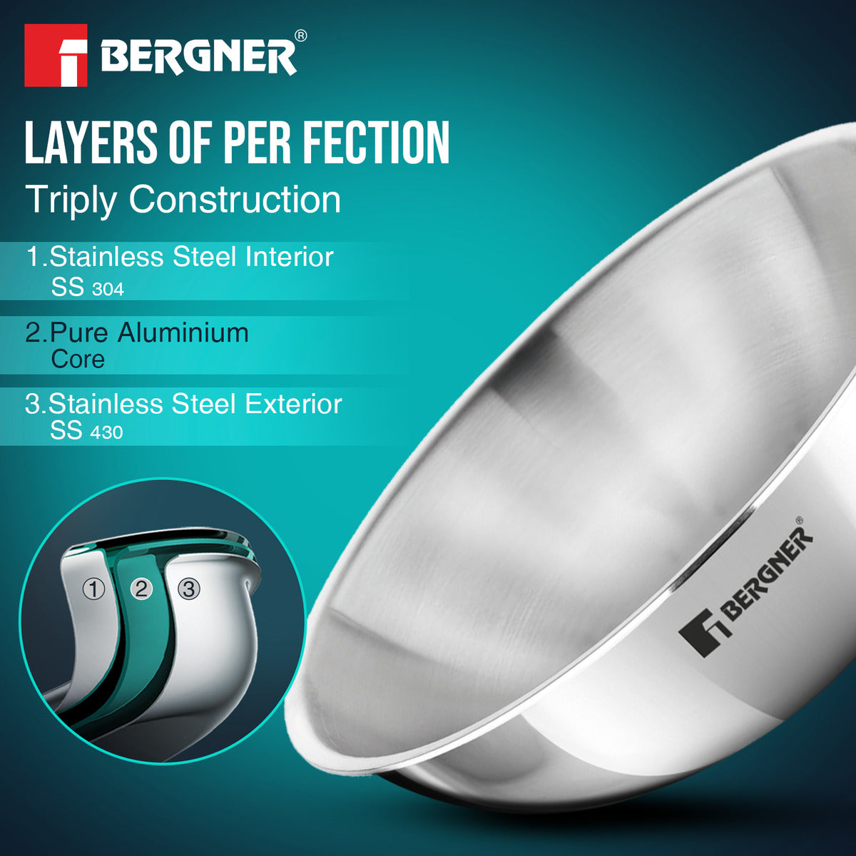 TriPro Tri-Ply Stainless Steel 2 Pcs Tasra Set - Induction Bottom