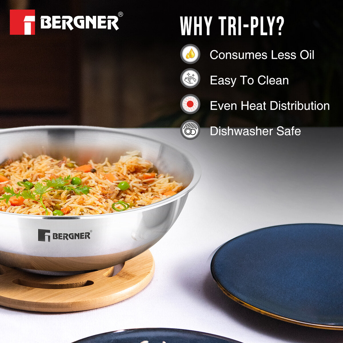 TriPro Tri-Ply Stainless Steel 2 Pcs Tasra Set - Induction Bottom