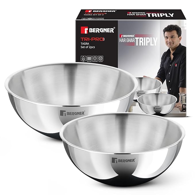 TriPro Tri-Ply Stainless Steel 2 Pcs Tasra Set - Induction Bottom
