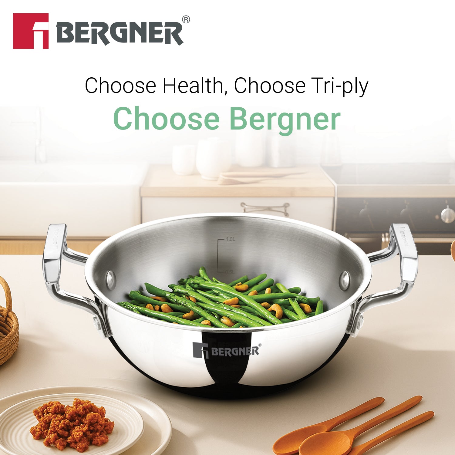TriPro Tri-Ply Stainless Steel 2 Pcs Kadai Set - Induction Compatible