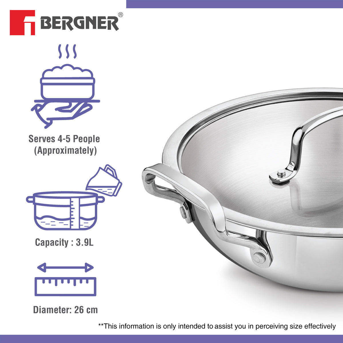 BE Essentials Tri-Ply Stainless Steel Kadai
